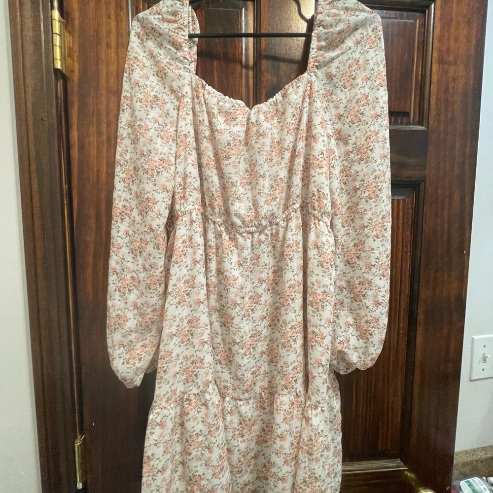 Macy's Floral Long Sleeve Dress - Pink and White